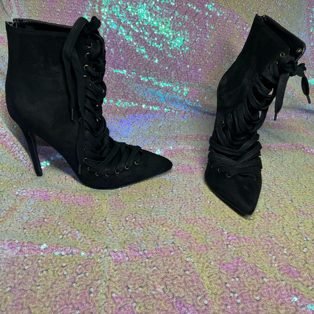 Privileged Vamp Black Lace up Bootie